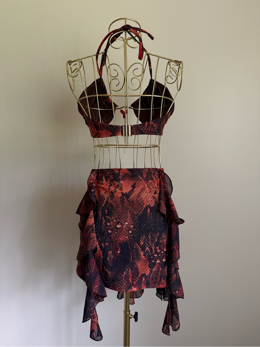 Red Snake-Print Ruffled Mini Skirt set - Picture 2 of 2